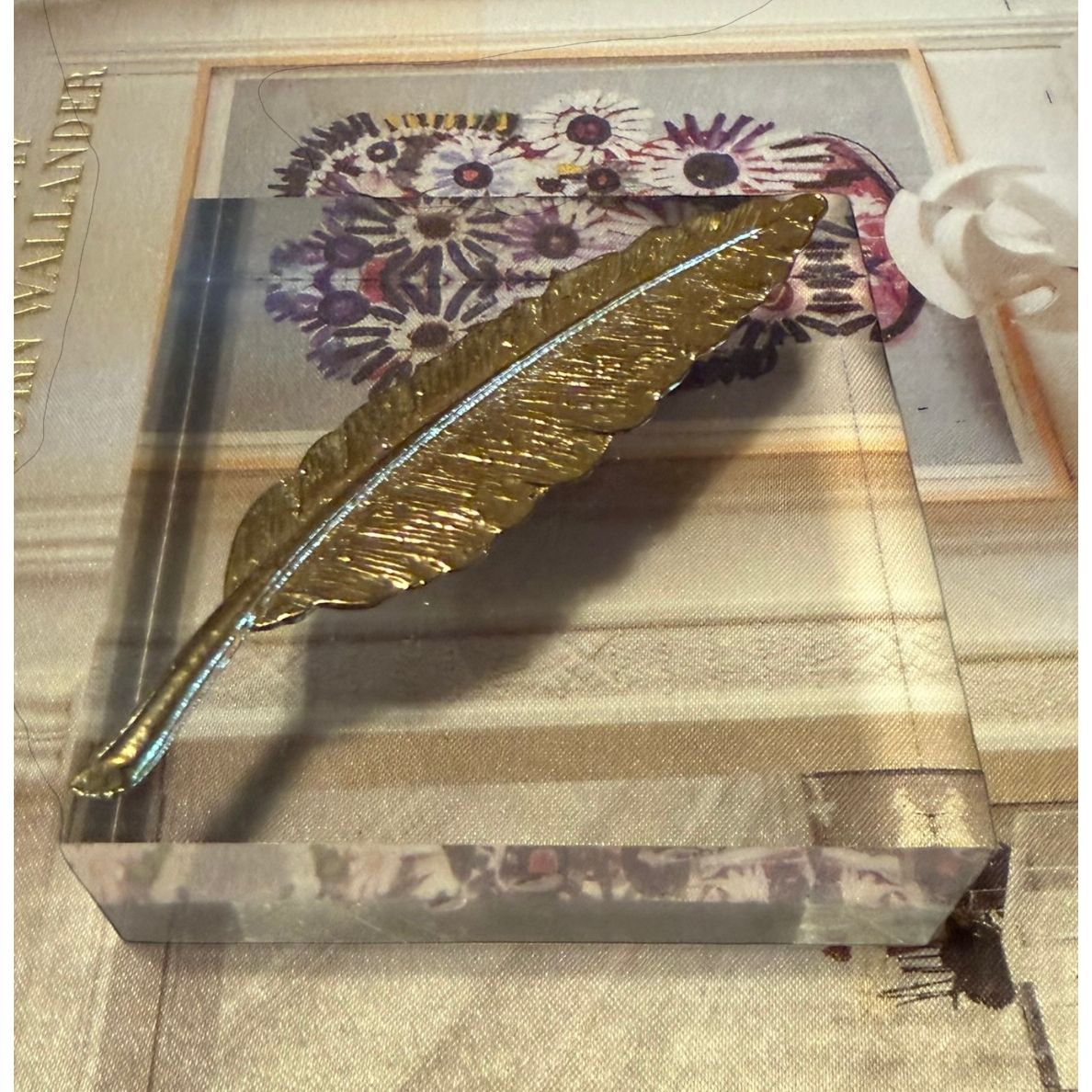 Golden Feather Acrylic Cube