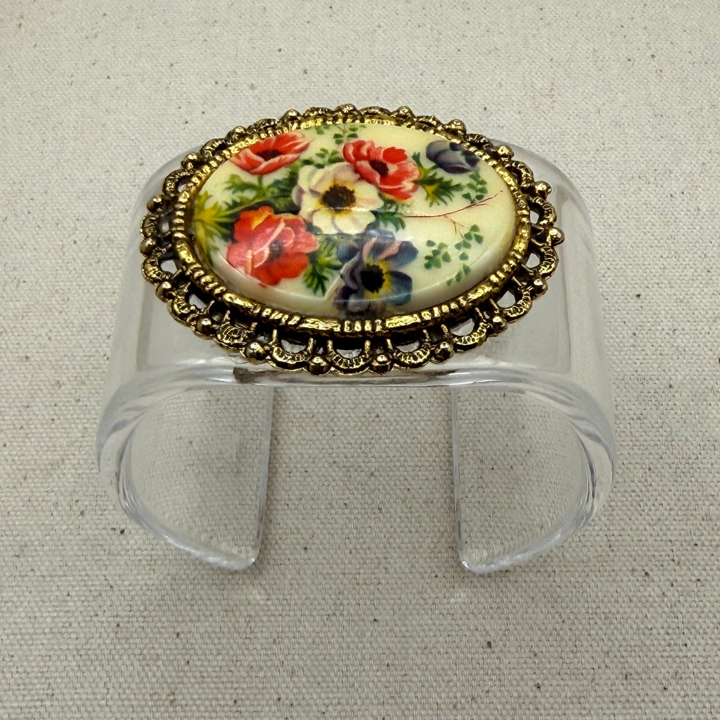 Floral Garden Cabochon Wide Acrylic Cuff (OSFM)