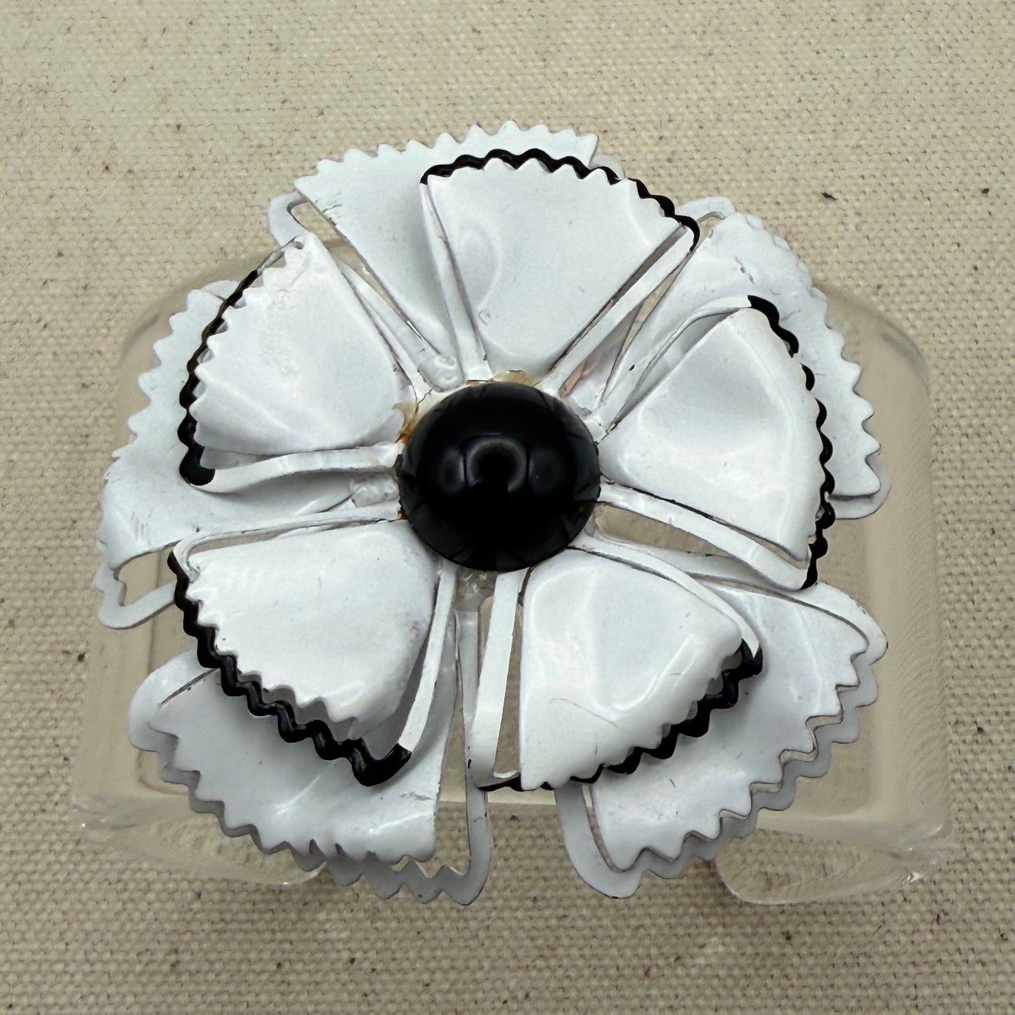 Black and White Enamel Floral Wide Acrylic Cuff (SM)