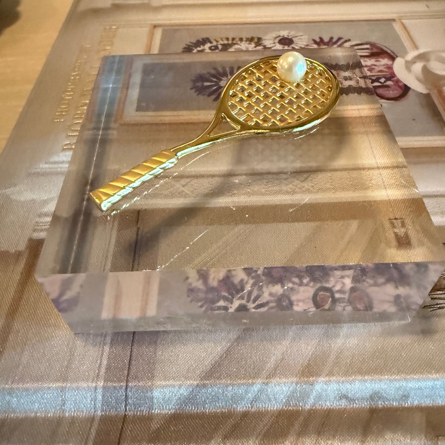 Tennis Racket with Pearl Acrylic Cube