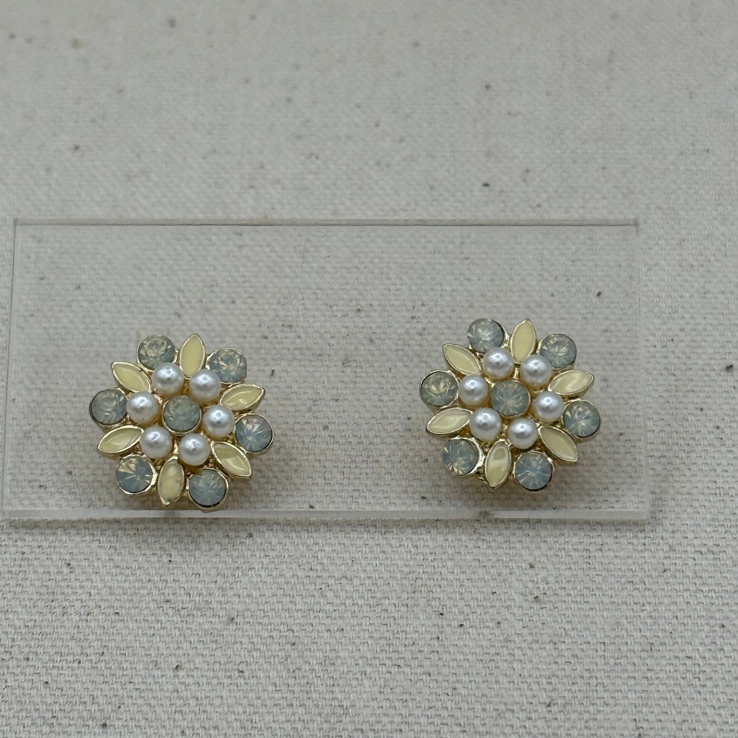 Faux Pearl and Stone Floral Earrings