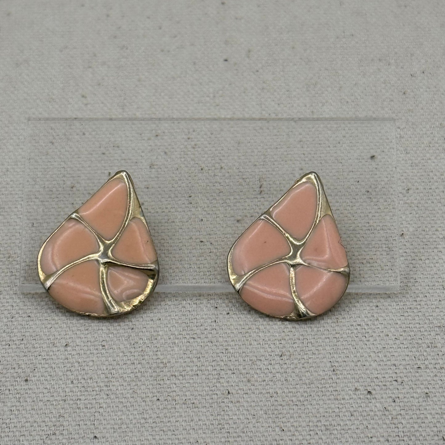 Blush Pink and Gold Tone Enamel Earrings