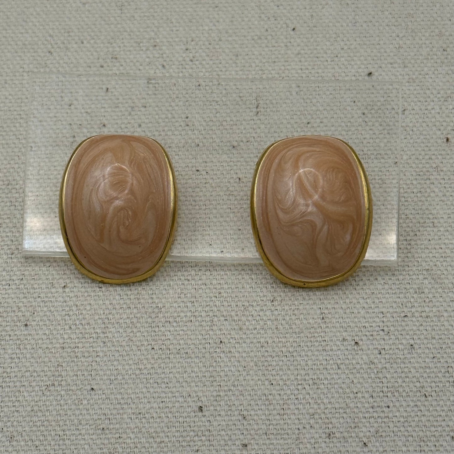 Soft Peach Marbled Enamel Statement Earrings