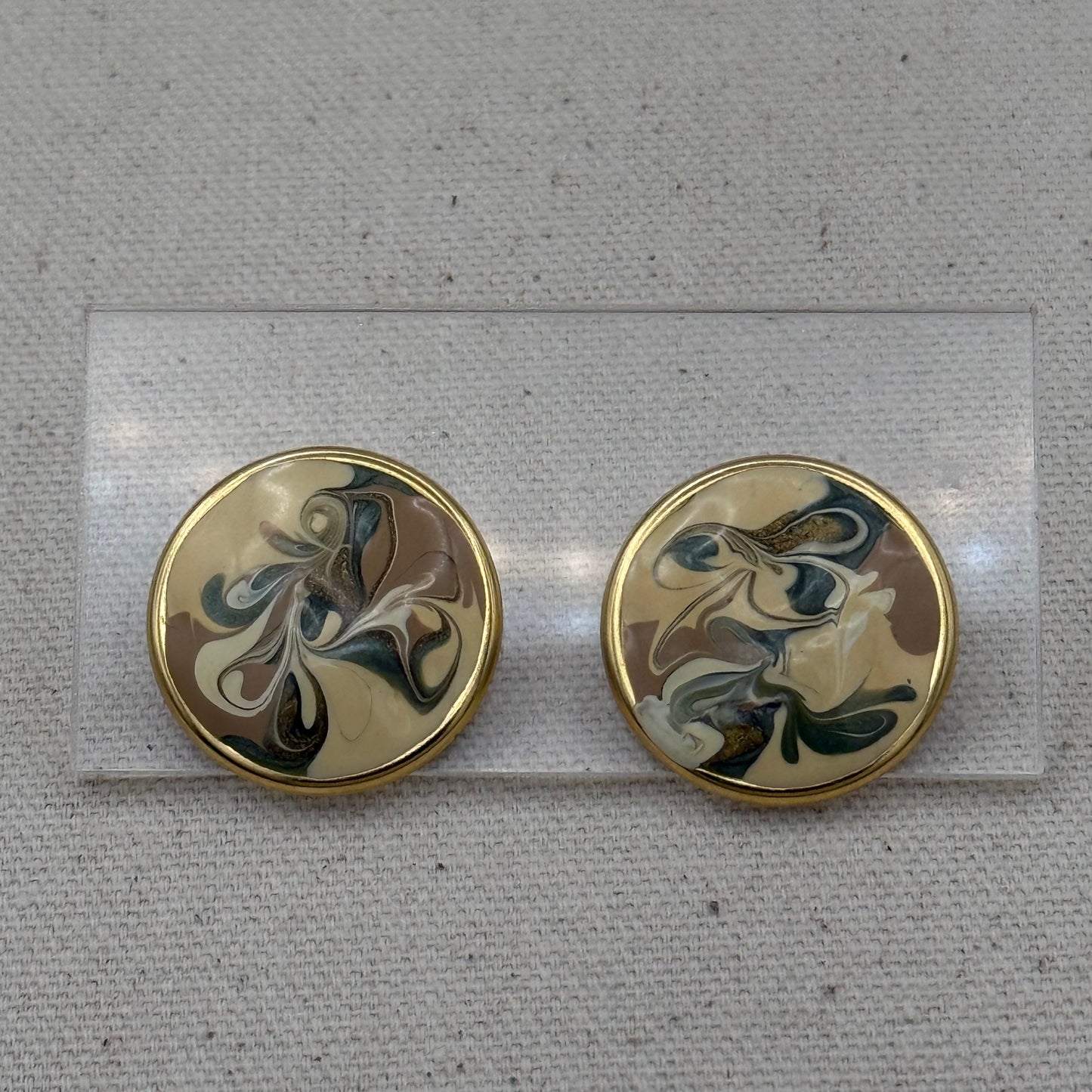 Round Marbled Neutral Swirl Earrings