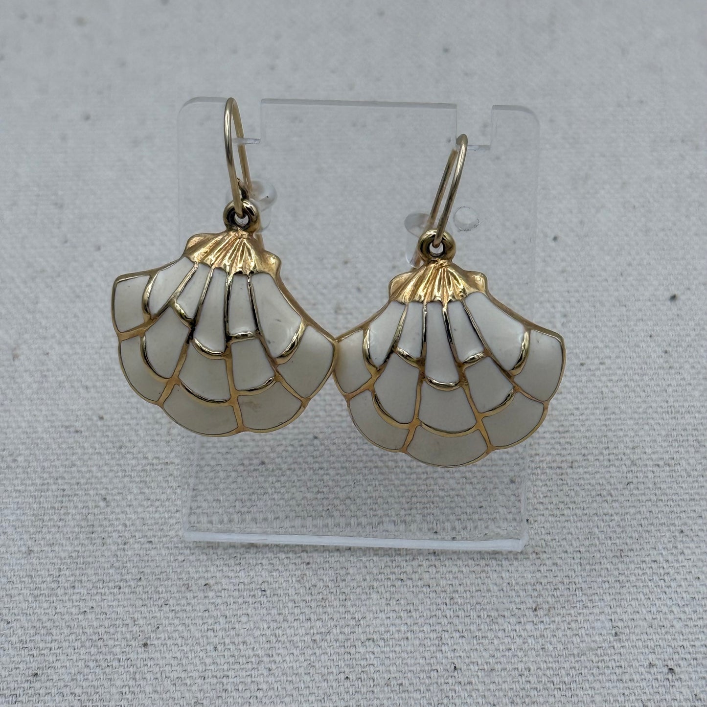 Cream Enamel Trifari Fan Drop Earrings