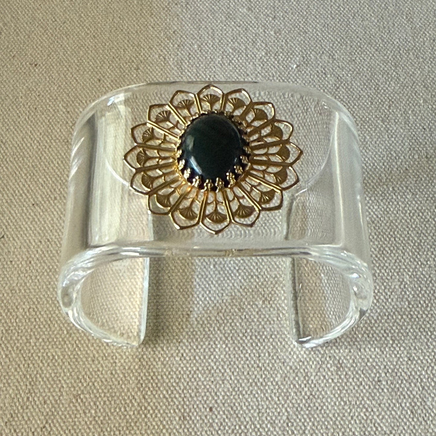 Filigree Deep Green Stone Wide Acrylic Cuff (SM)