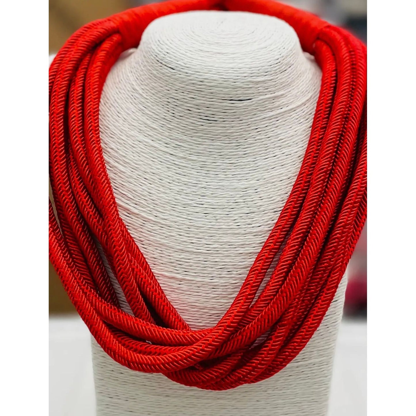 Red Slub 8-strand Necklace
