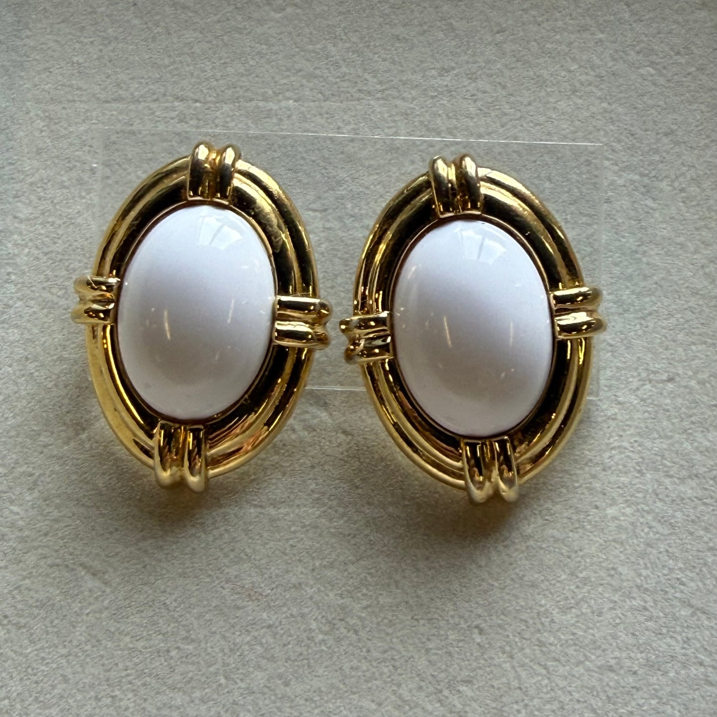 Napier White Cabochon Statement Stud Earrings