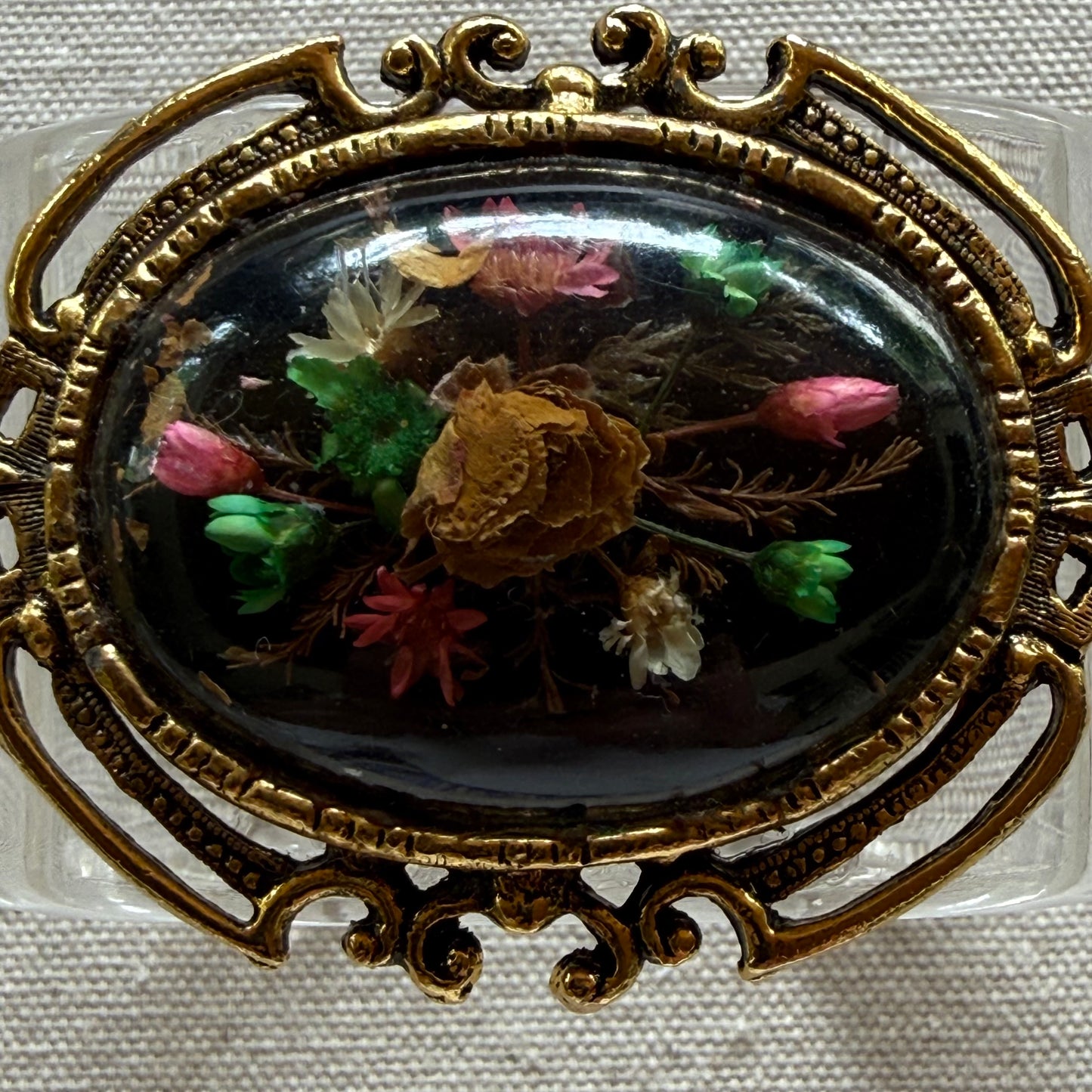Victorian Revival Dried Flowers Wide Acrylic Cuff (OSFM)