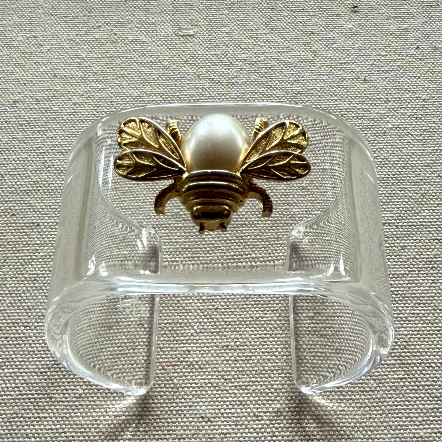 Golden Bee with Pearl Wide Acrylic Cuff (SM-MED)