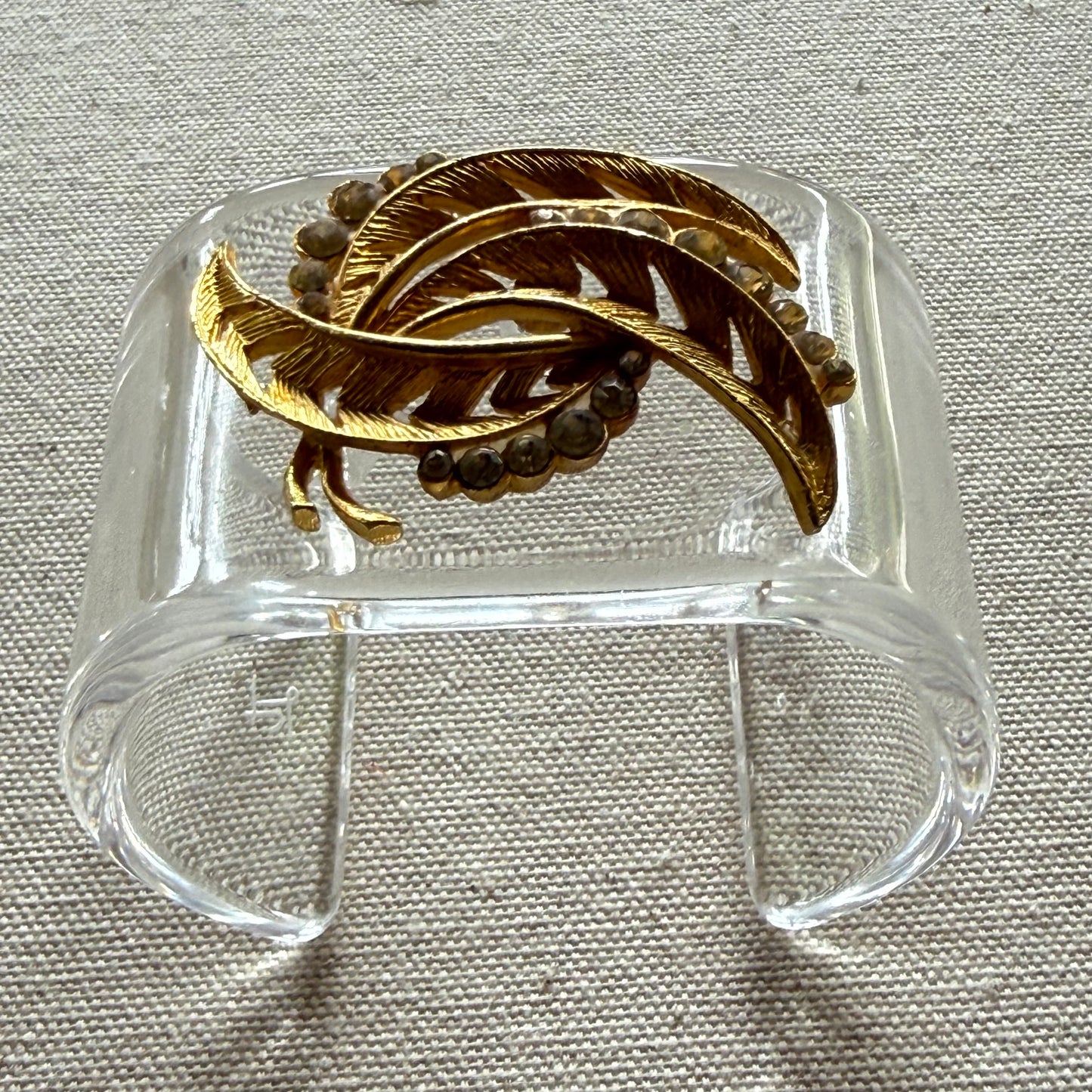 Golden Fern and Rhinestone Wide Acrylic Cuff (OSFM)