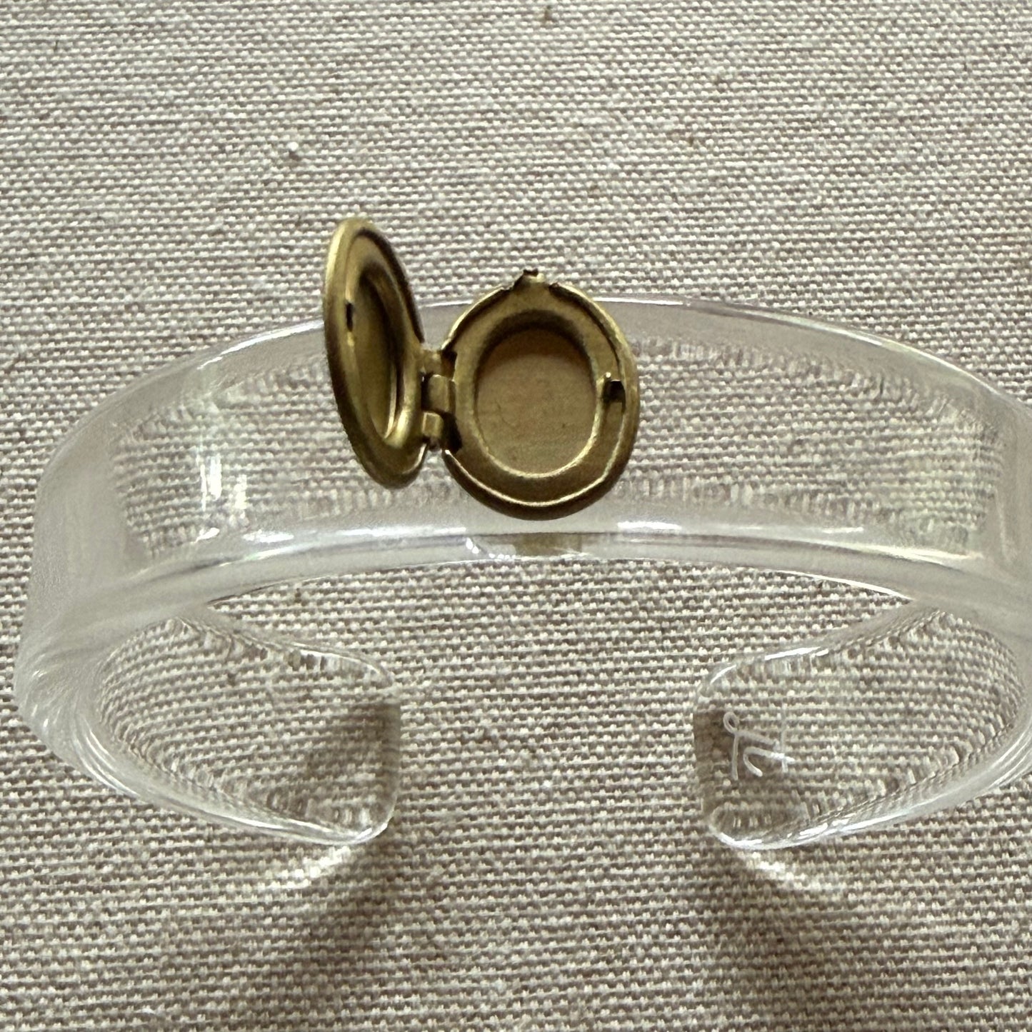 Vintage Aged Brass Locket Narrow Acrylic Cuff (OSFM)