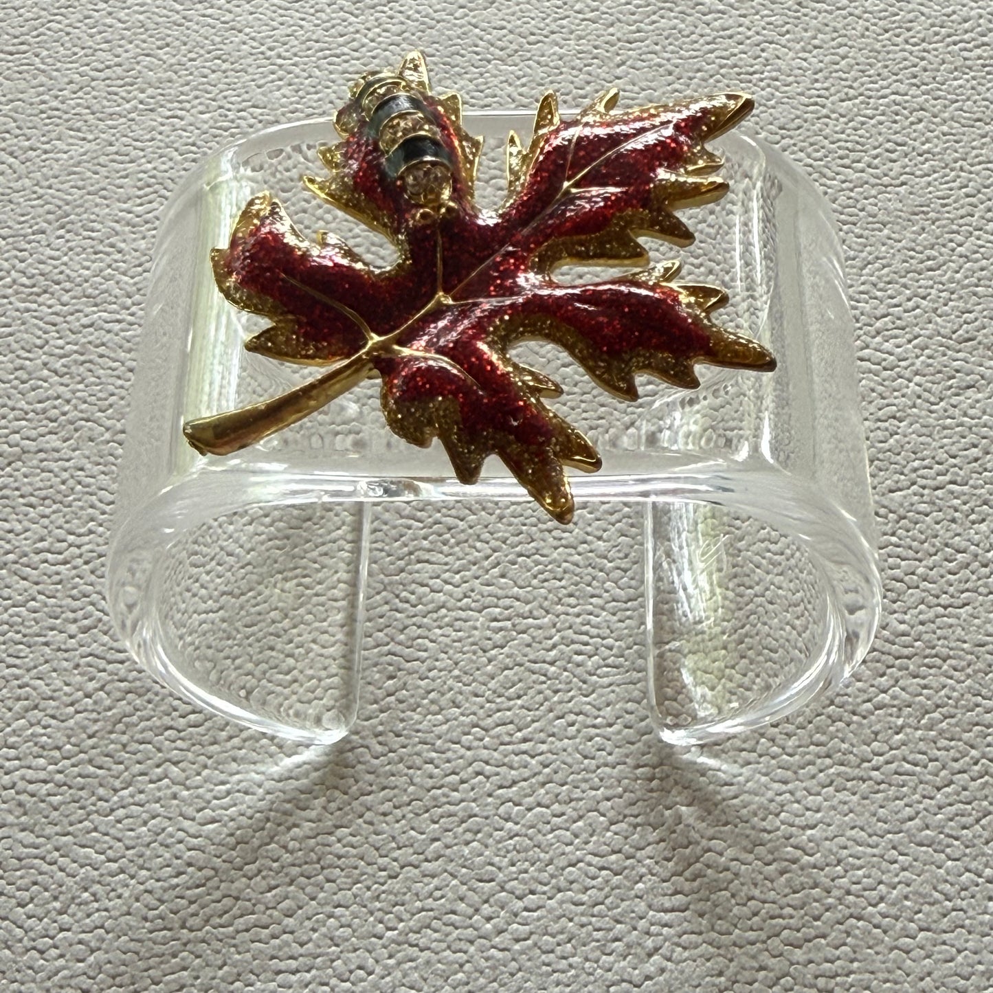 Red Glitter Enamel Leaf with Caterpillar Wide Acrylic Cuff (LG)
