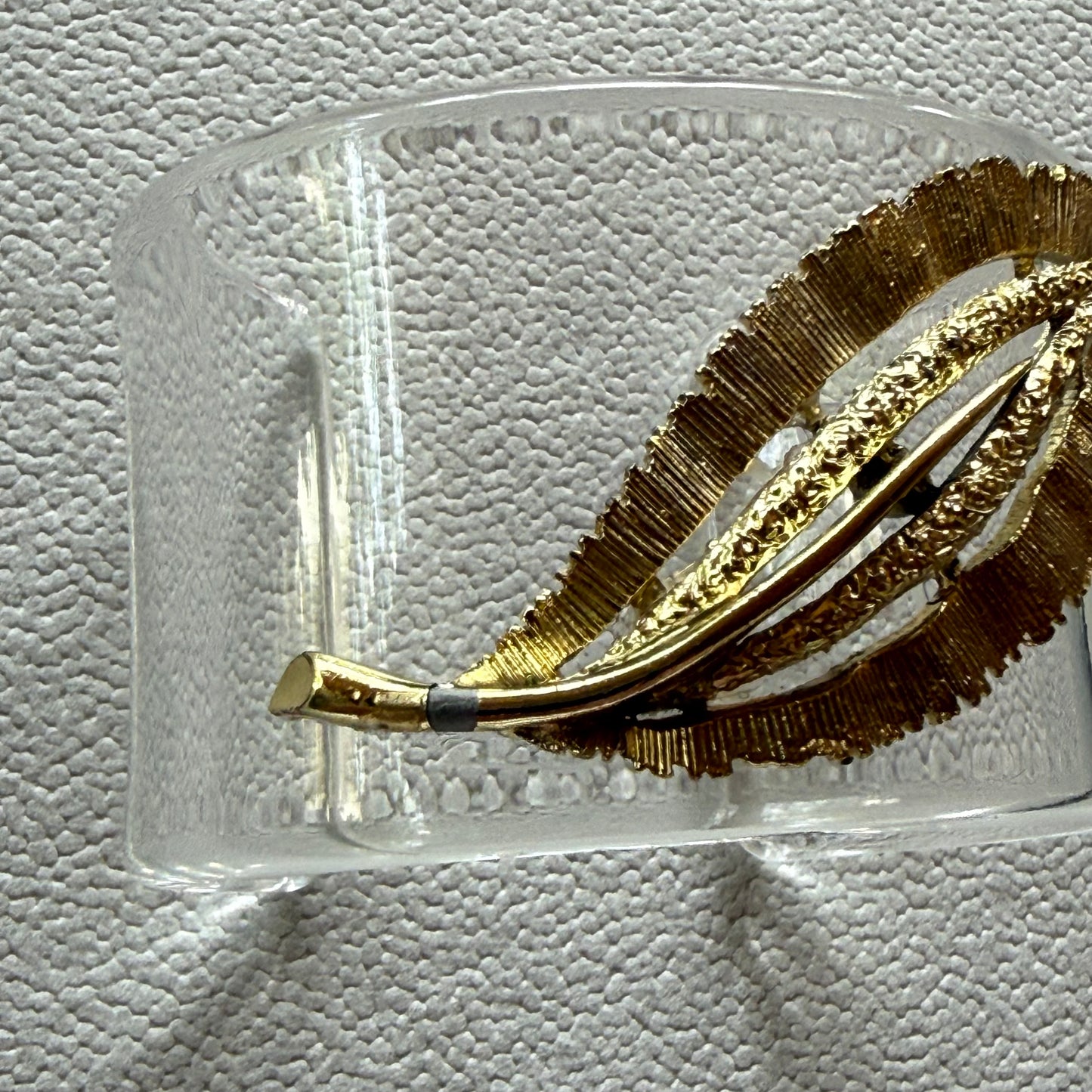 Golden Textured Feather Wide Acrylic Cuff (PETITE)