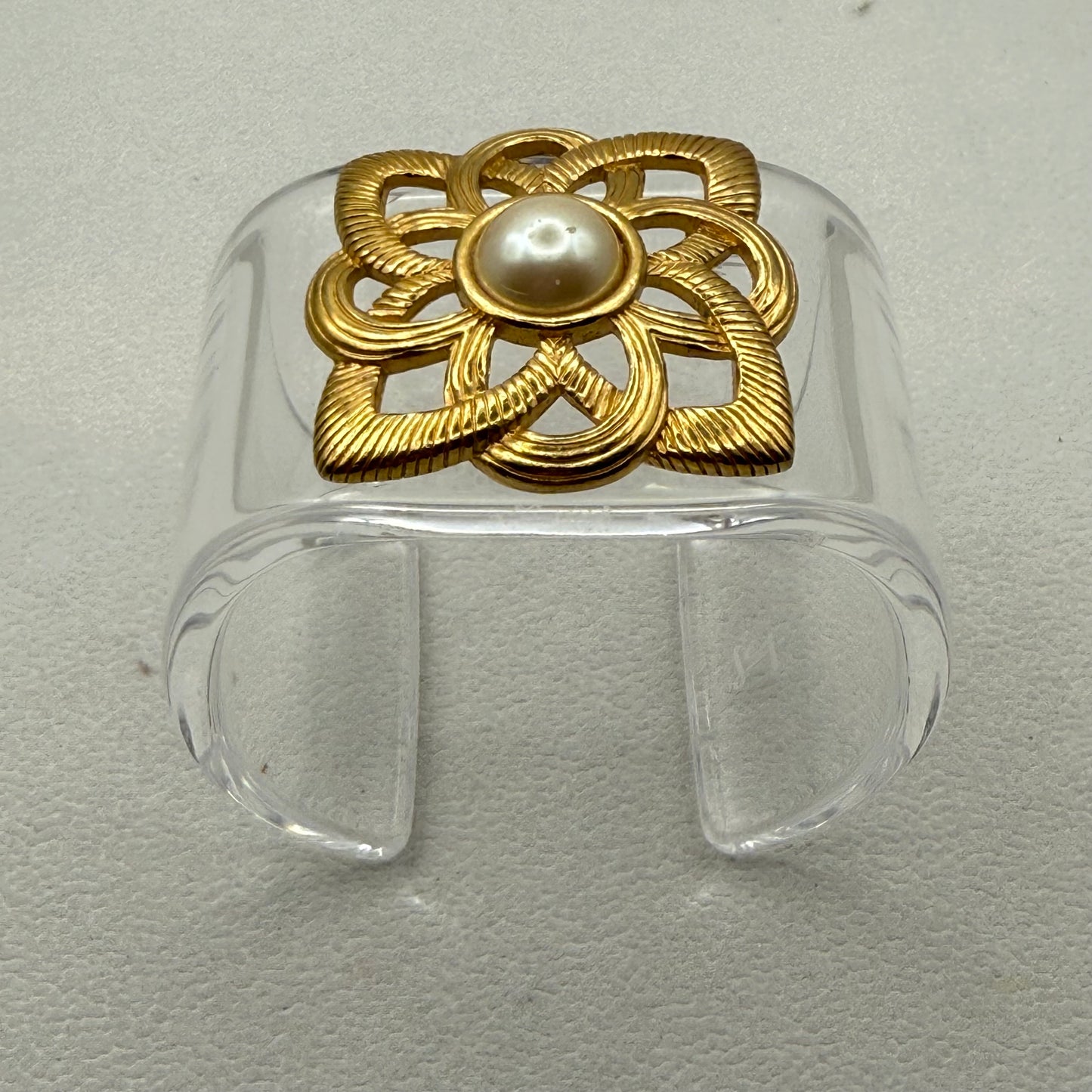 Golden Pearl Ribbon Wide Acrylic Cuff (SM)