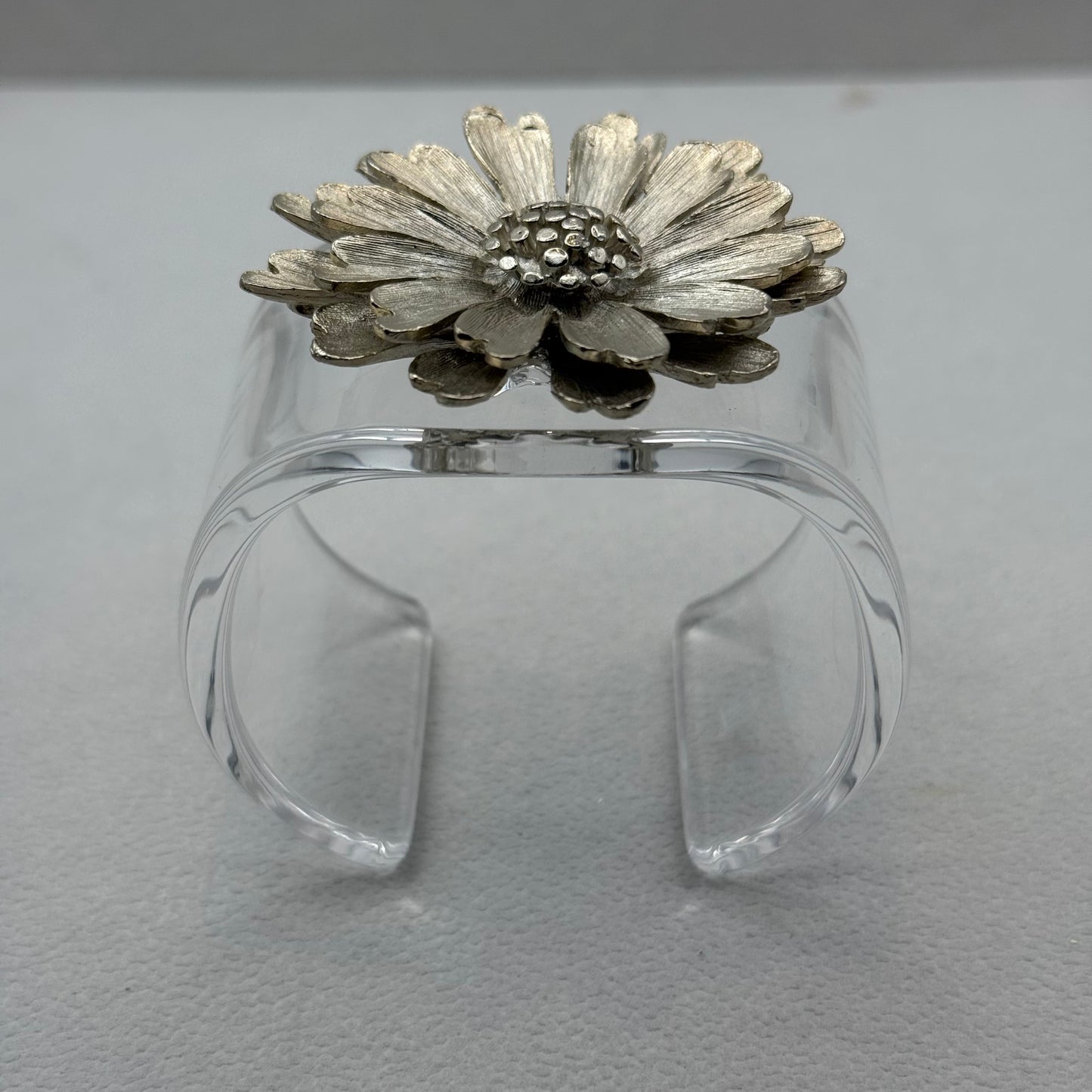 Brushed Silver Statement Flower Wide Acrylic Cuff (MD)