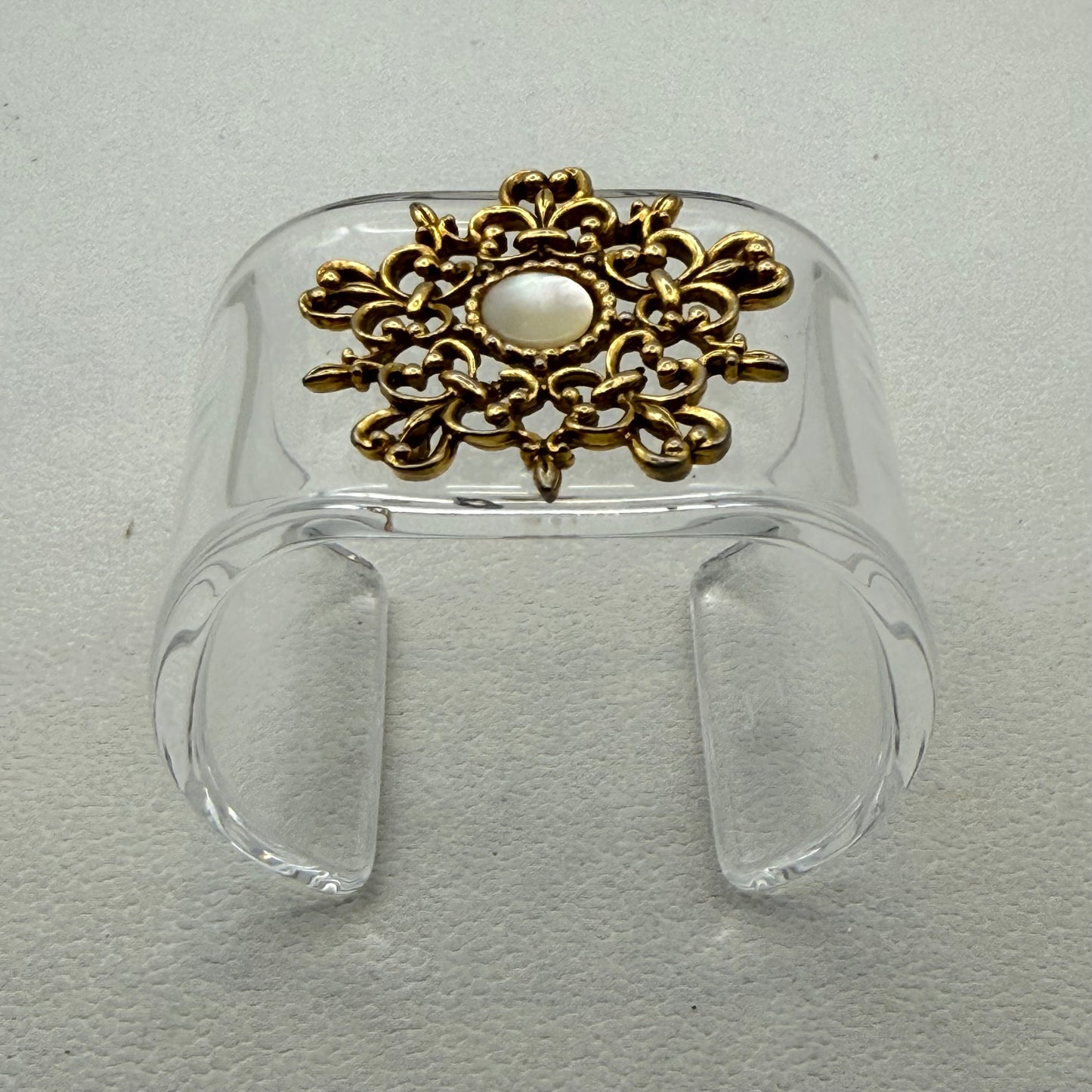 Mother of Pearl & Filigree Wide Acrylic Cuff (MD)