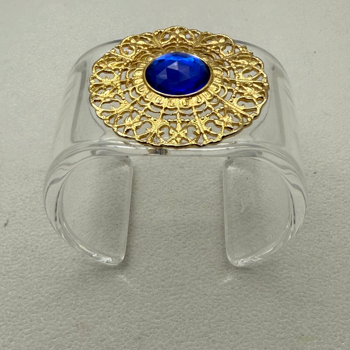 Gold Filigree with Cobalt Wide Acrylic Cuff (PETITE)