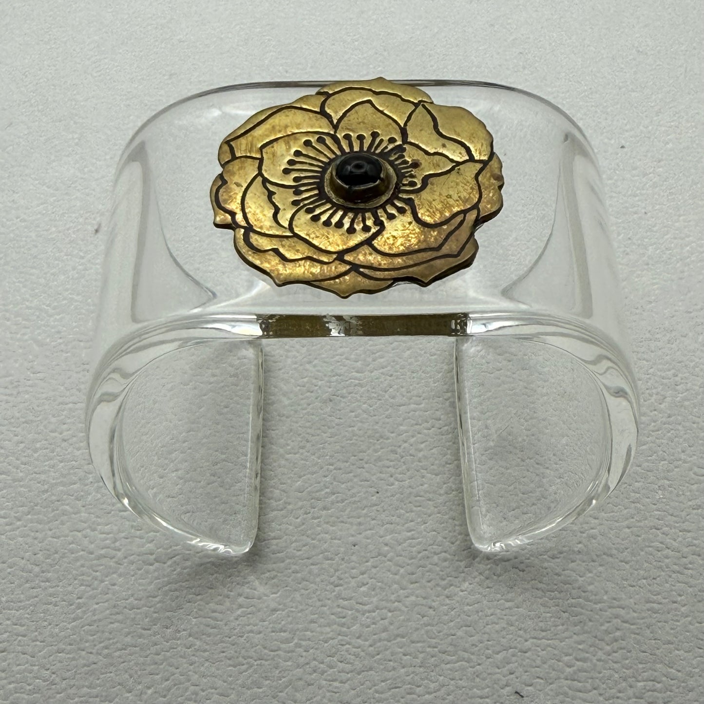 Brass and Onyx Floral Wide Acrylic Cuff (LG)