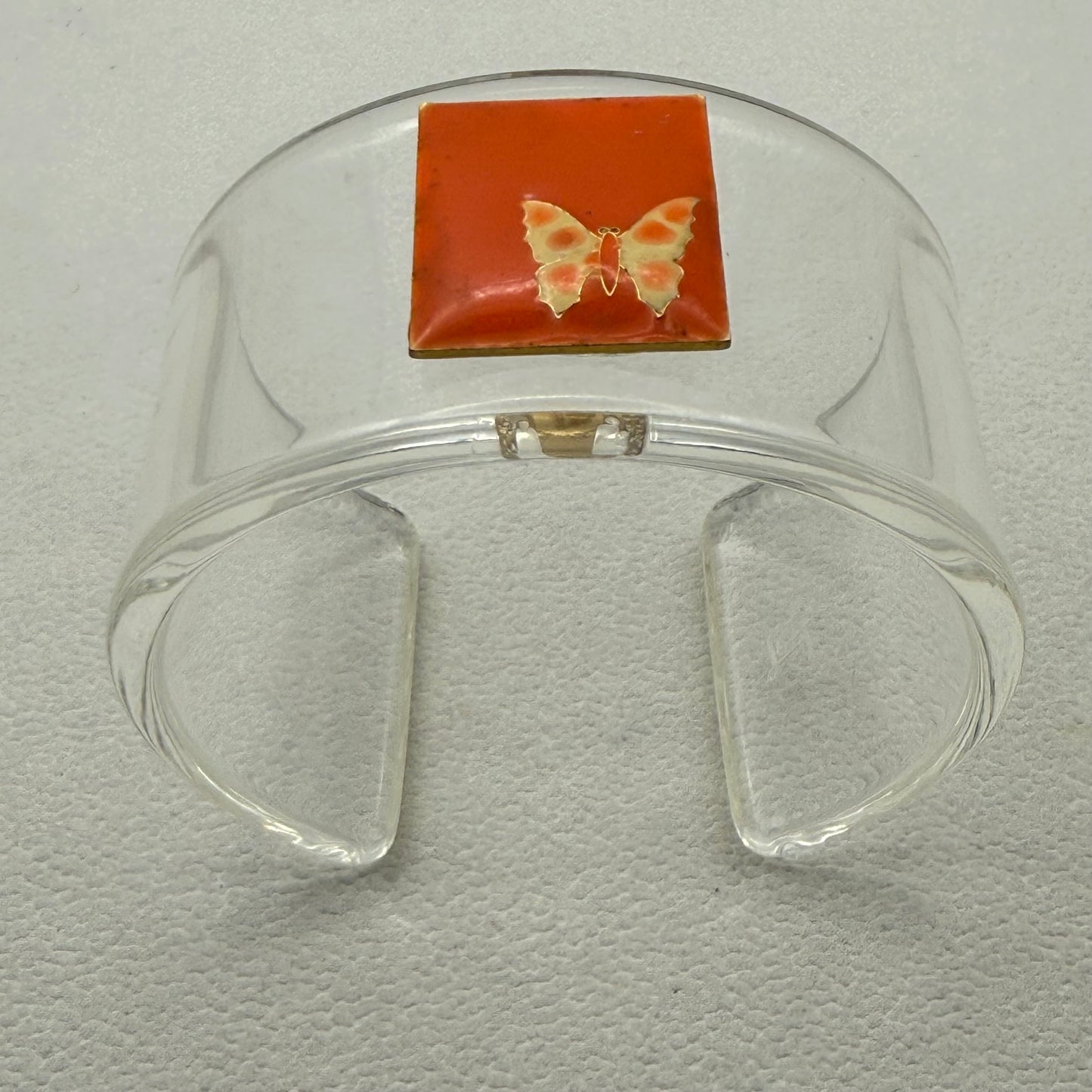 Orange Enamel Butterfly Wide Acrylic Cuff (MD)