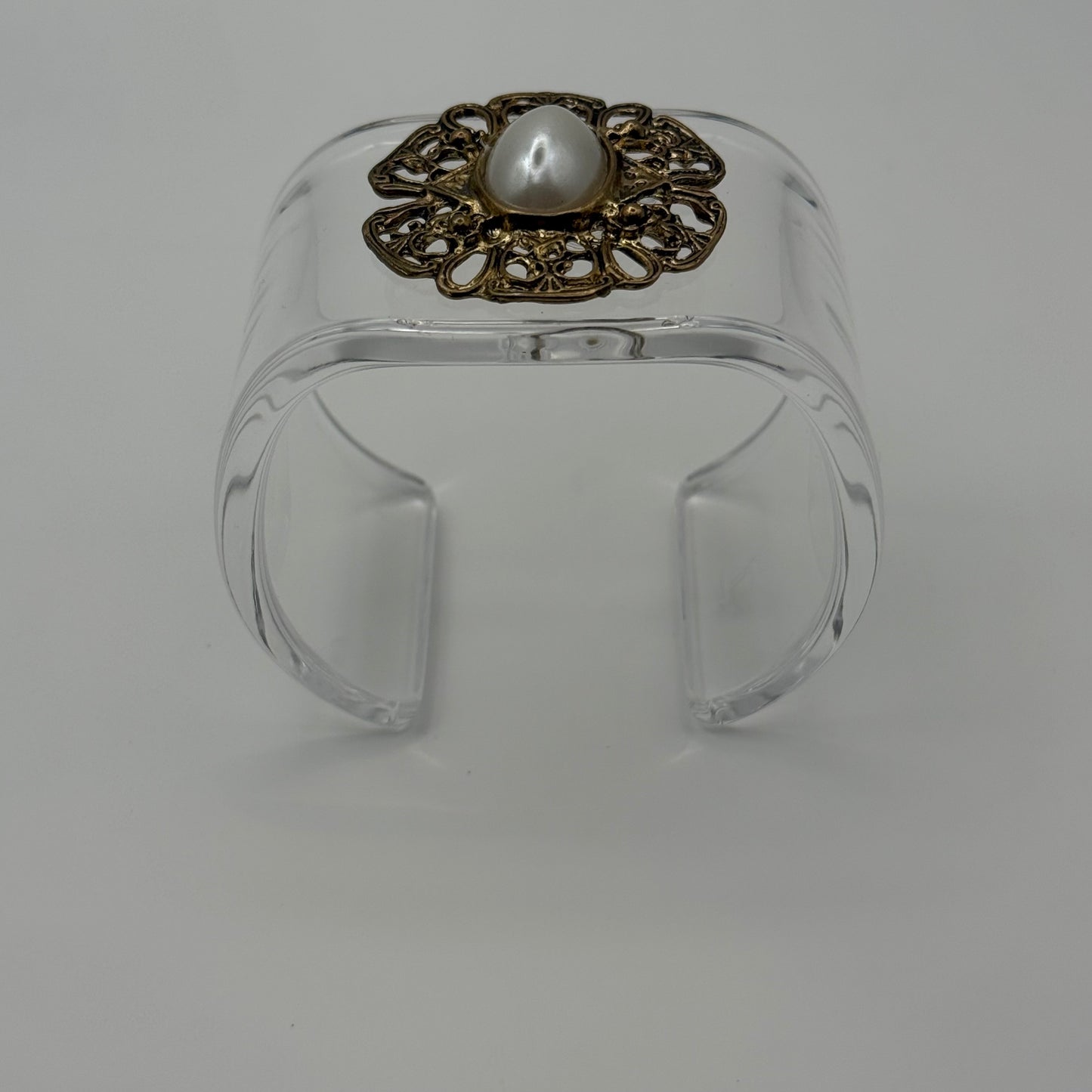Faux Pearl and Filigree Wide Acrylic Cuff (MD)