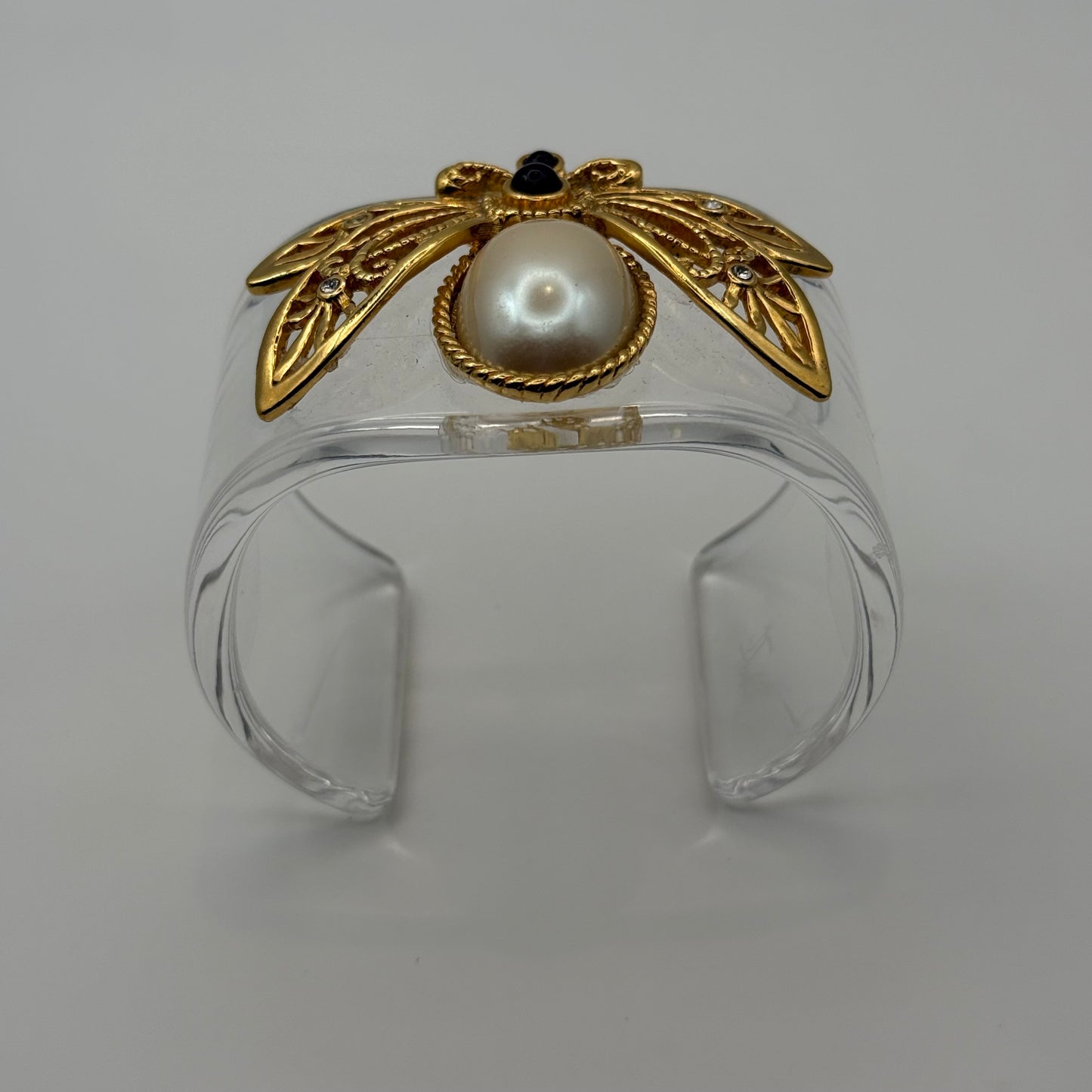 Bee with Faux Pearl and Purple Stones Acrylic Cuff (LG)