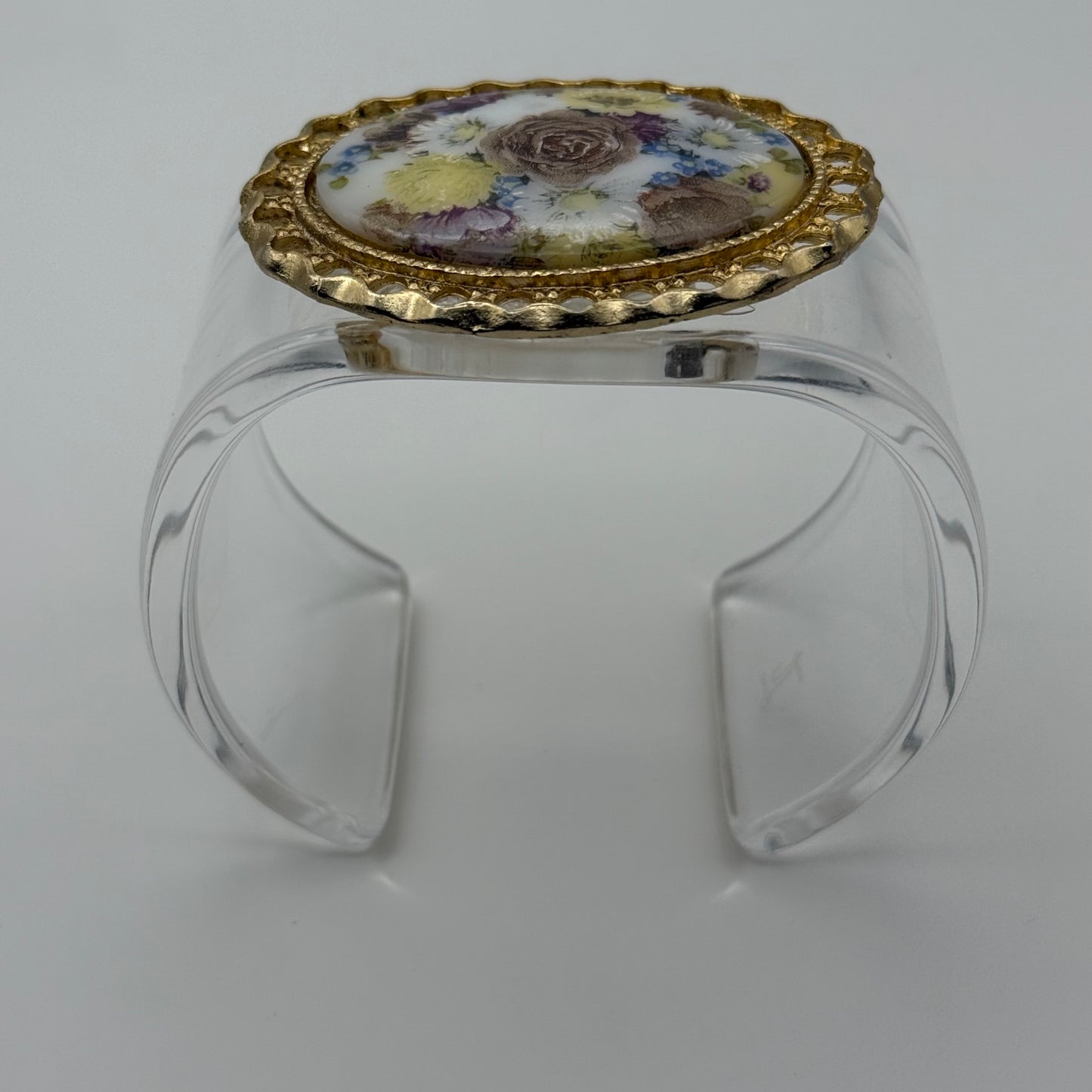 Purple Floral Porcelain Wide Acrylic Cuff (LG)