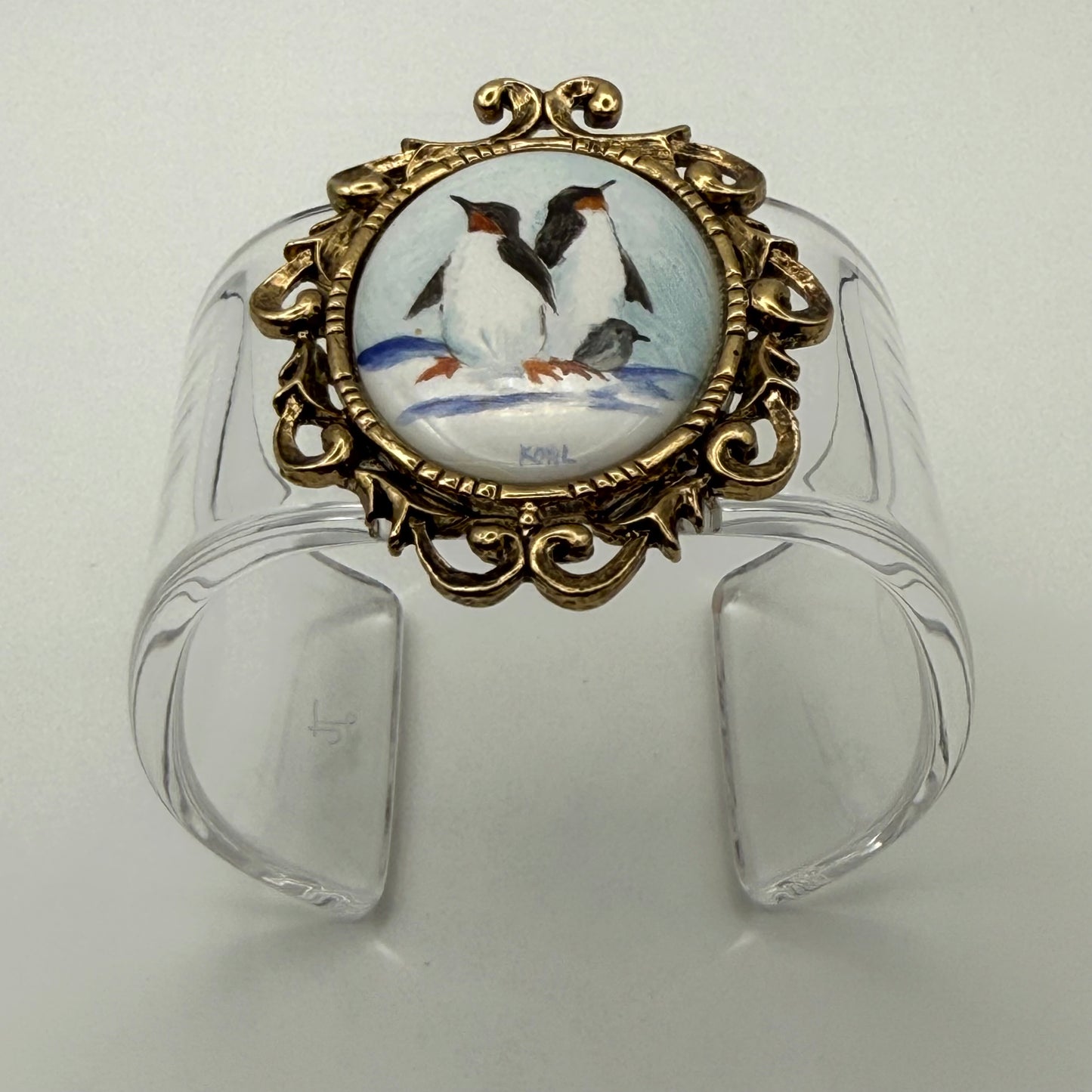 Porcelain Penguin Wide Acrylic Cuff (LG)