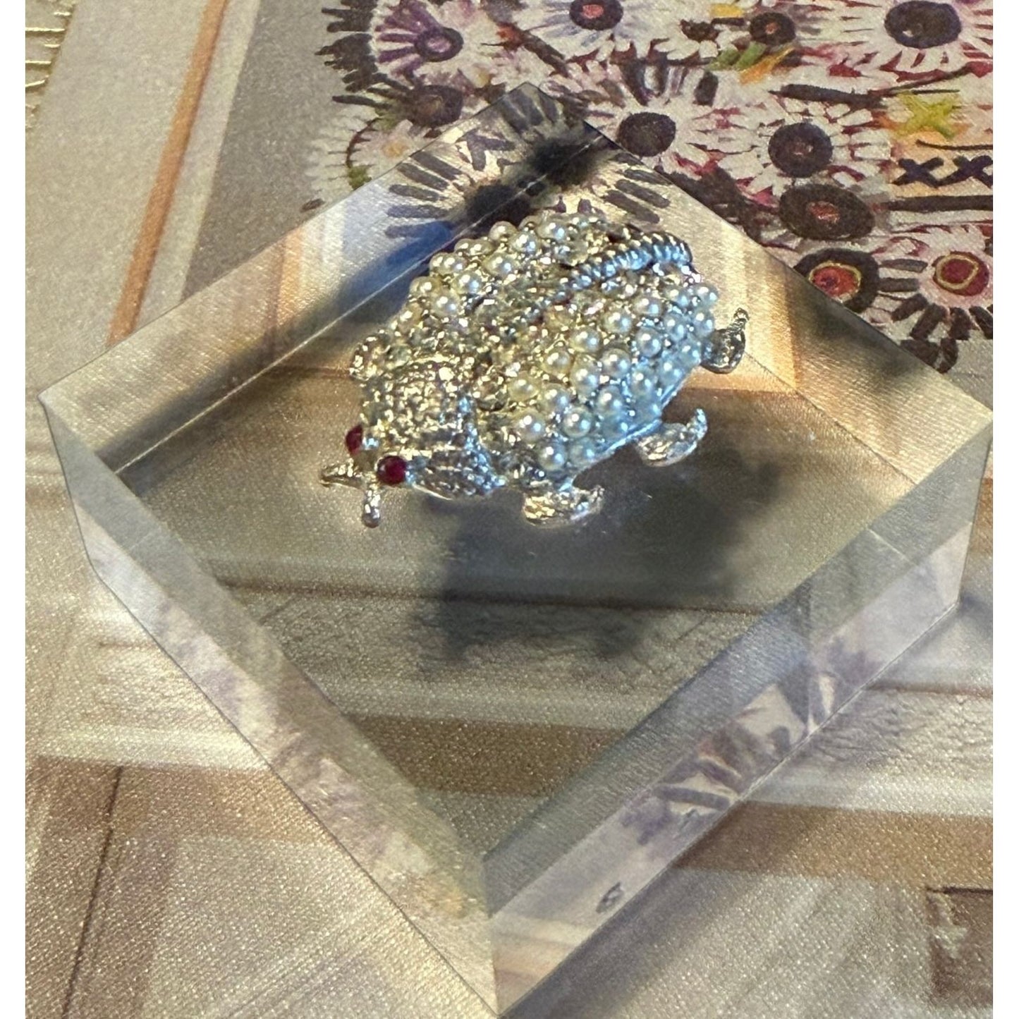 Pearl & Crystal Beetle Acrylic Cube