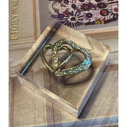 Double Heart with Rhinestones Acrylic Cube