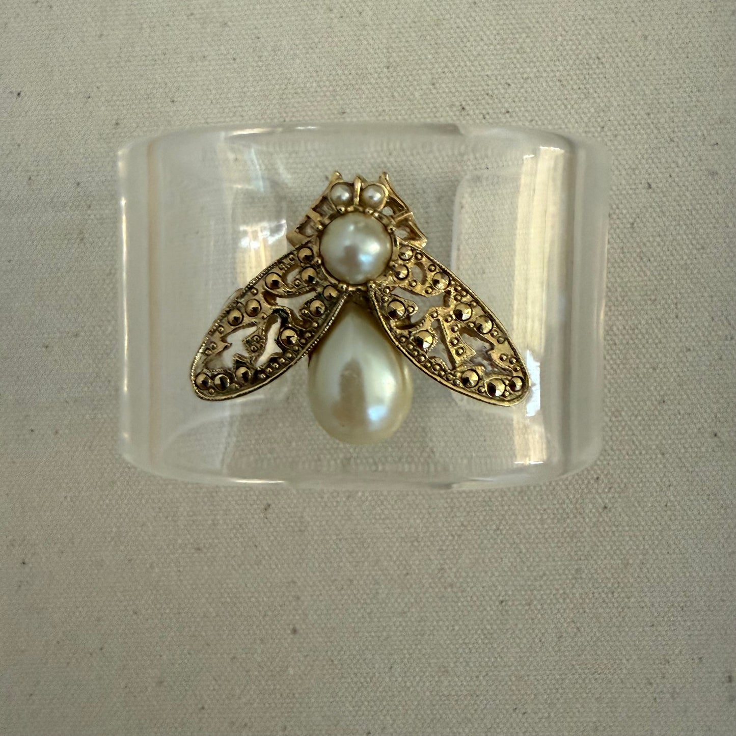 Bee with Pearls Wide Acrylic Cuff (SM)