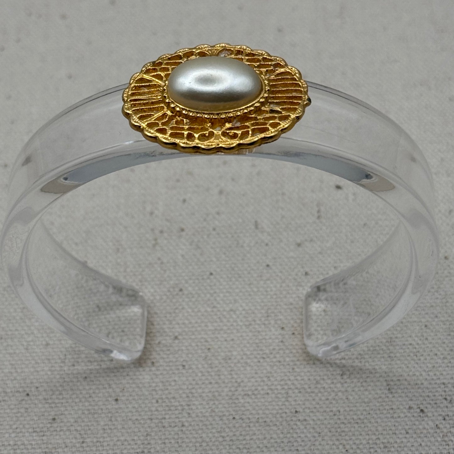 Oval Pearl Filigree Narrow Acrylic Cuff (OSFM)