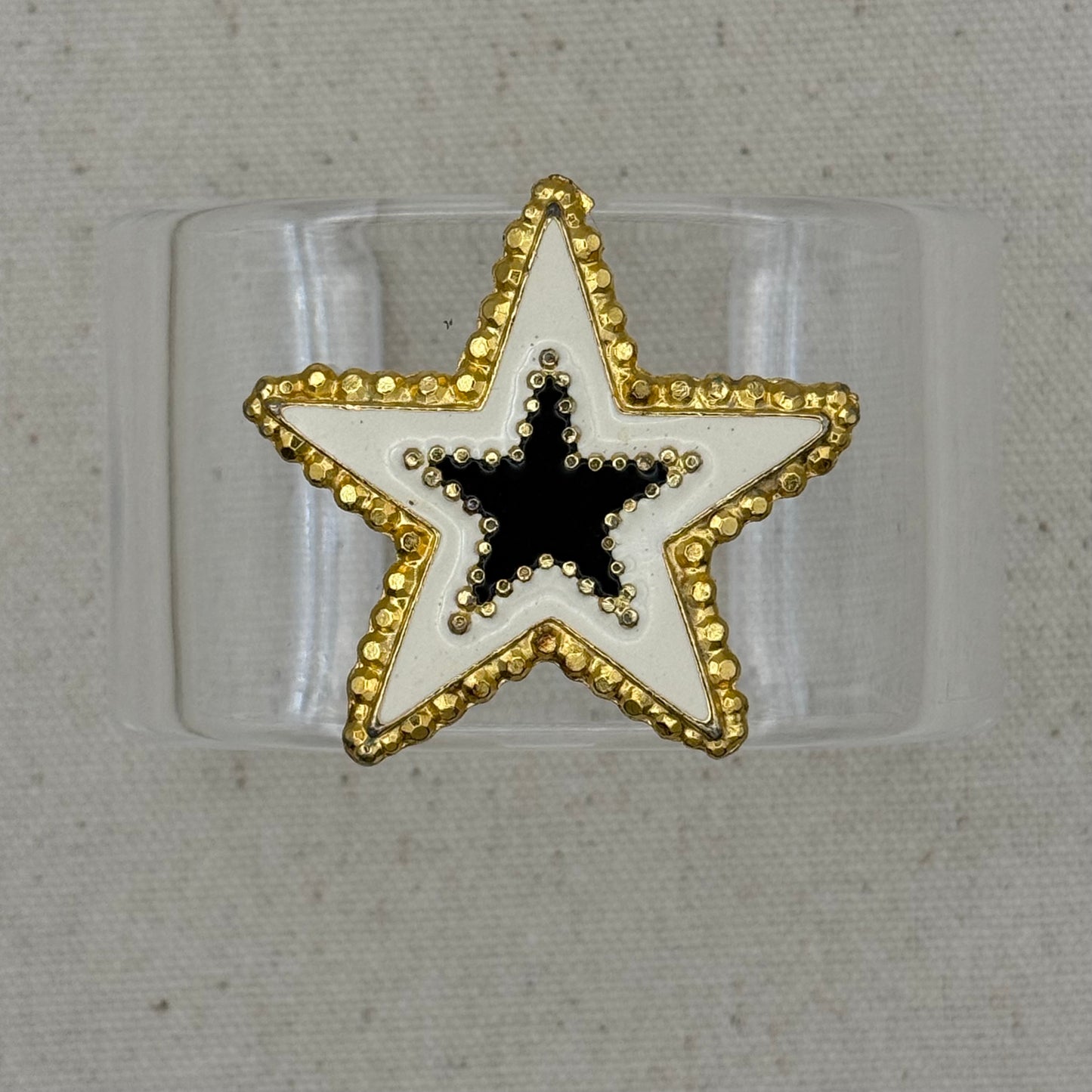 White/Navy/Gold Enamel Star Wide Acrylic Cuff (OSFM)