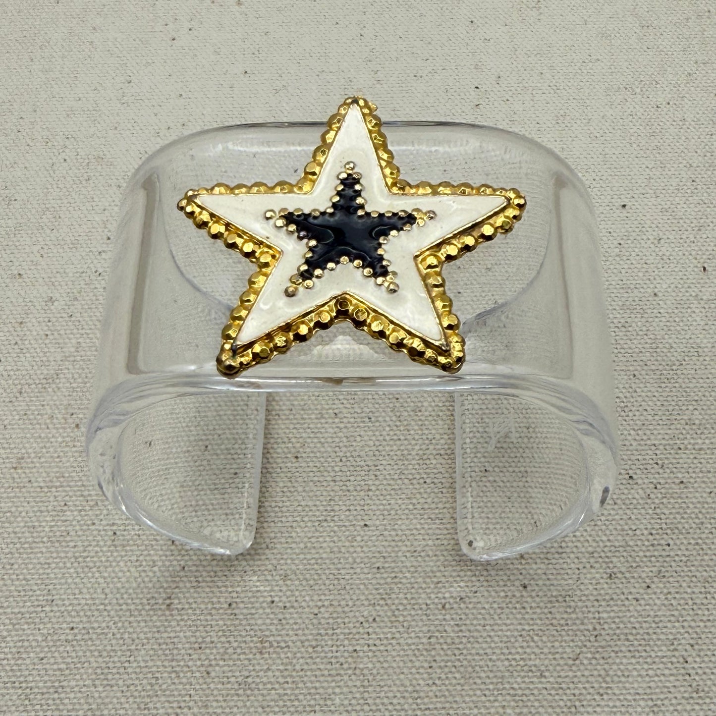 White/Navy/Gold Enamel Star Wide Acrylic Cuff (OSFM)