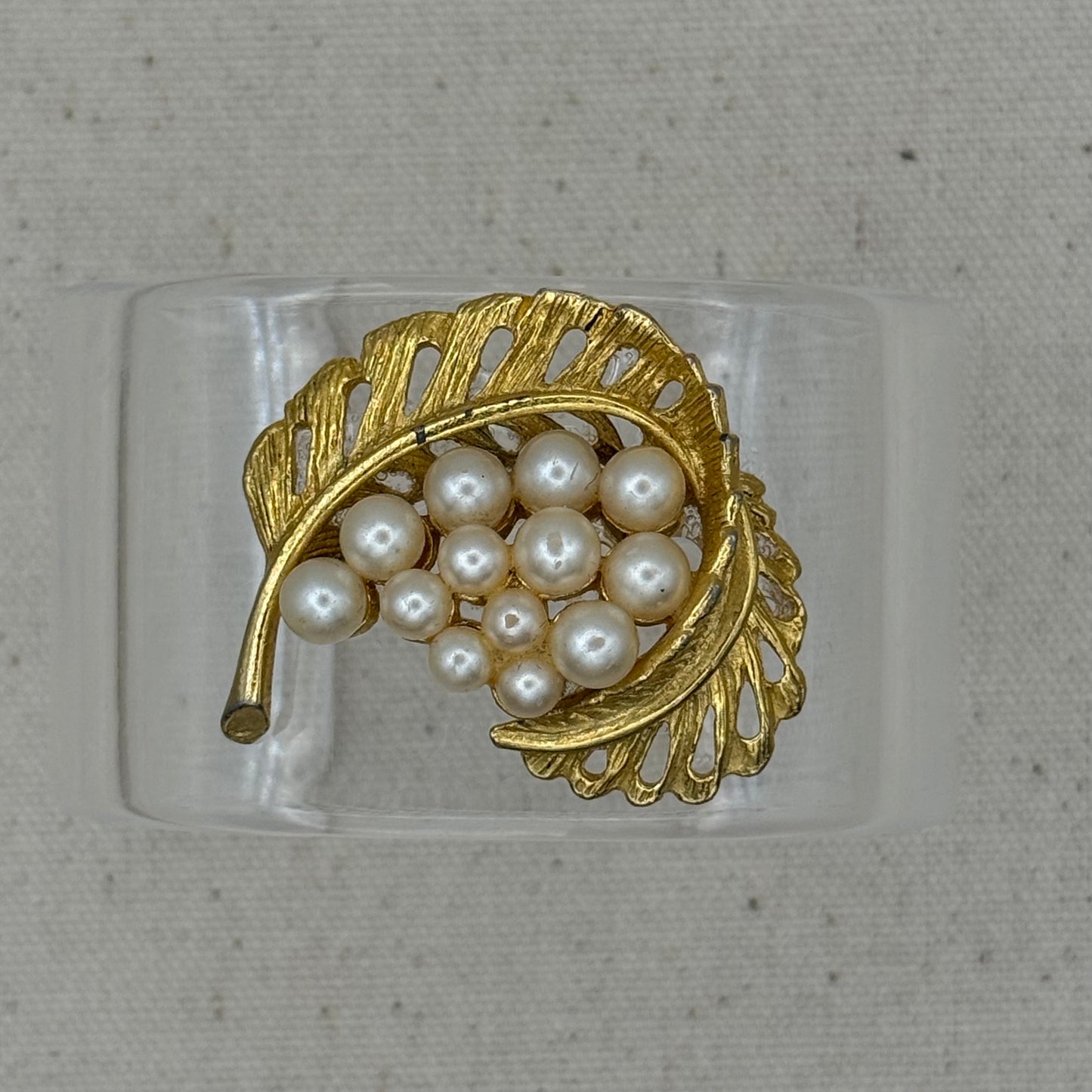Pearl Spray Leaf Wide Acrylic Cuff (OSFM)