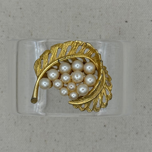 Pearl Spray Leaf Wide Acrylic Cuff (OSFM)