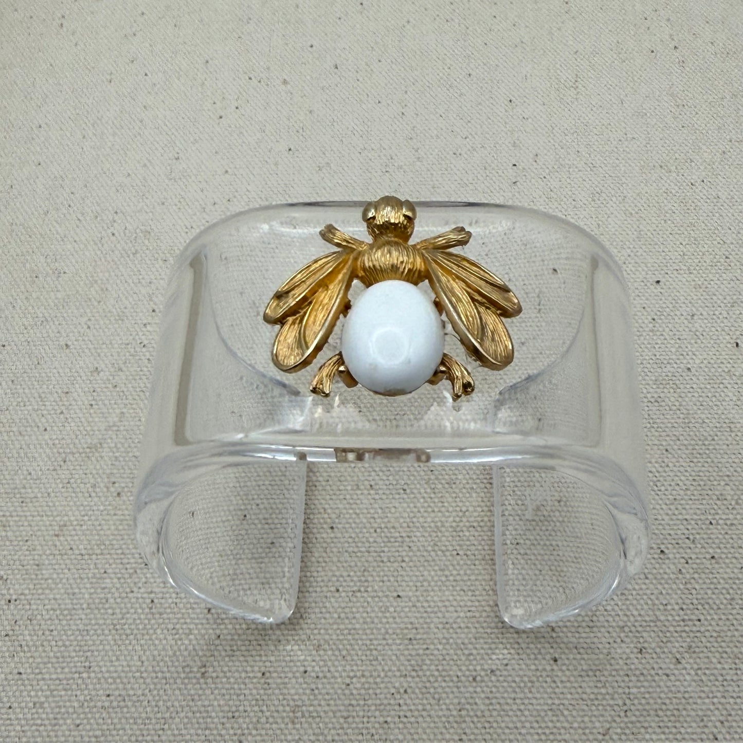 White Enamel Gold Bee Wide Acrylic Cuff (OSFM)