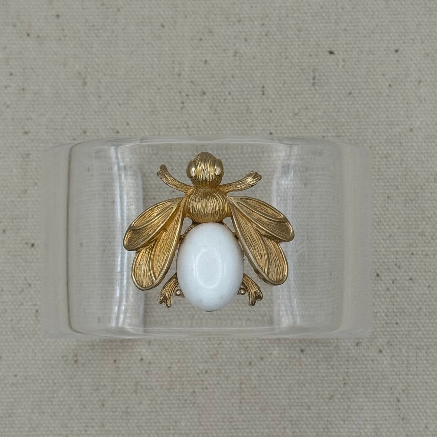 White Enamel Gold Bee Wide Acrylic Cuff (OSFM)
