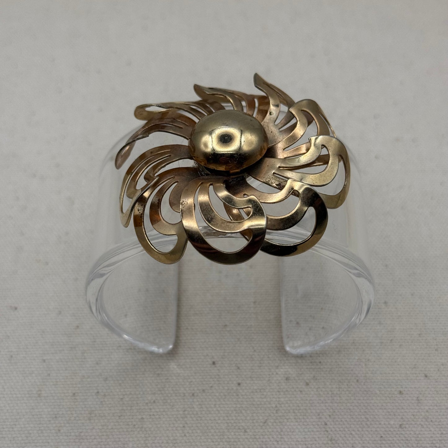 Sculptural Brass Alloy Swirl Wide Acrylic Cuff (OSFM)