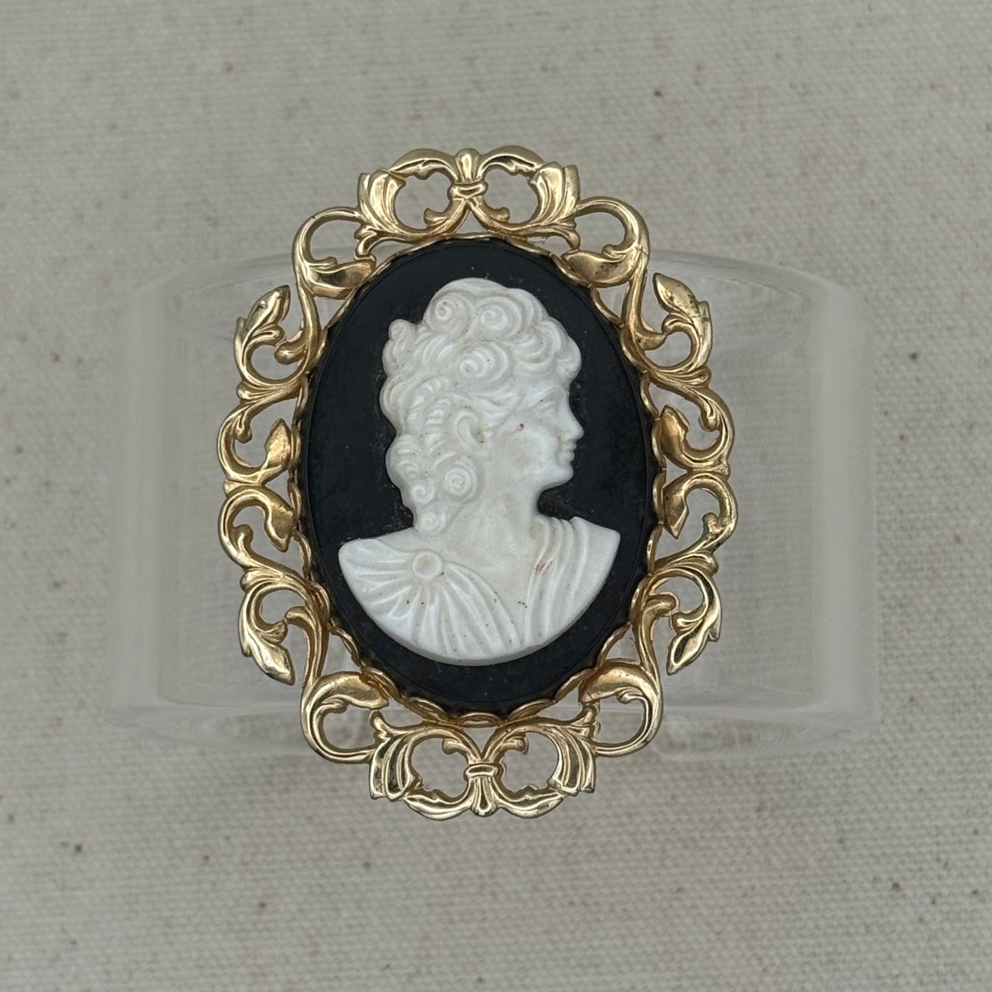 Black and White Cameo Wide Acrylic Cuff (OSFM)