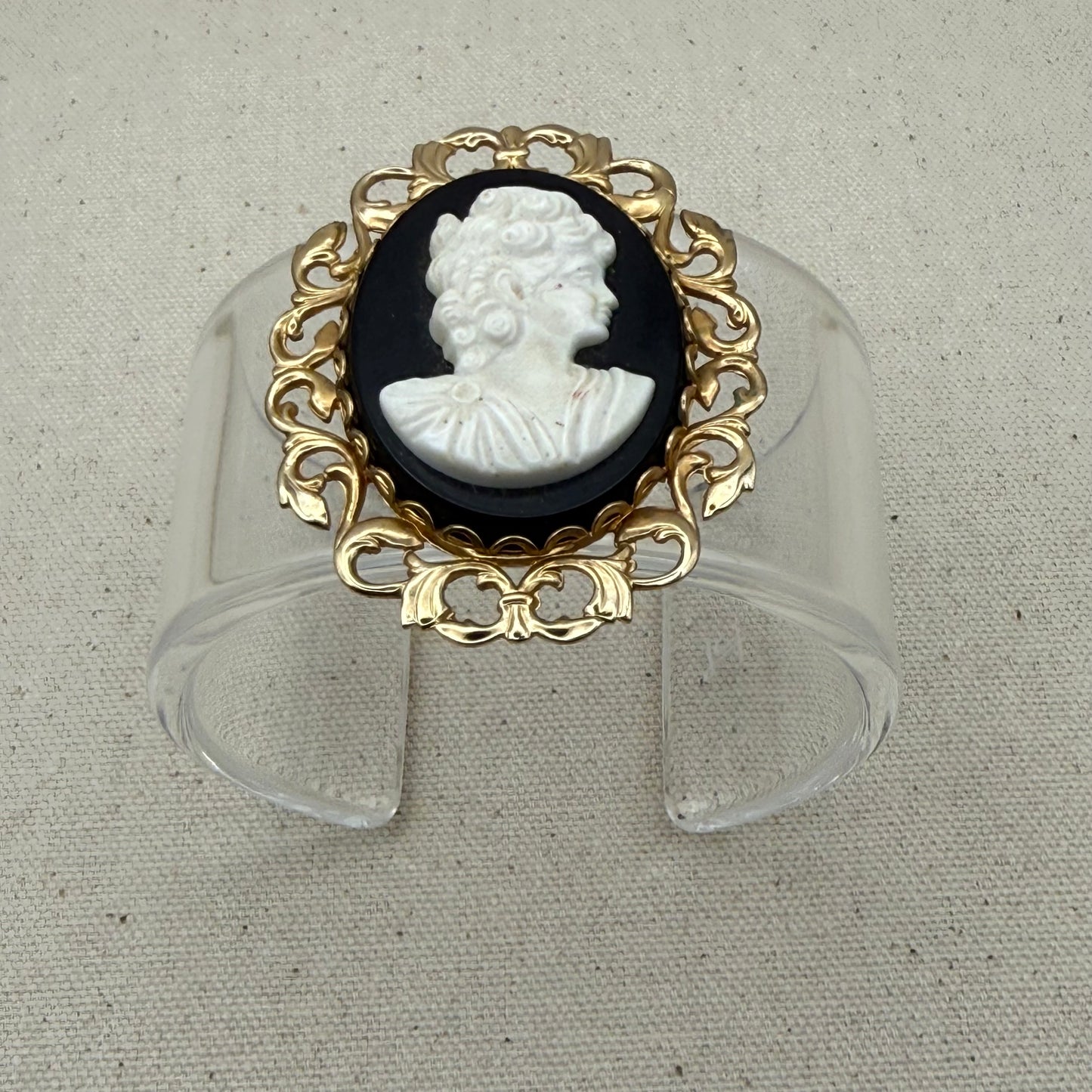 Black and White Cameo Wide Acrylic Cuff (OSFM)