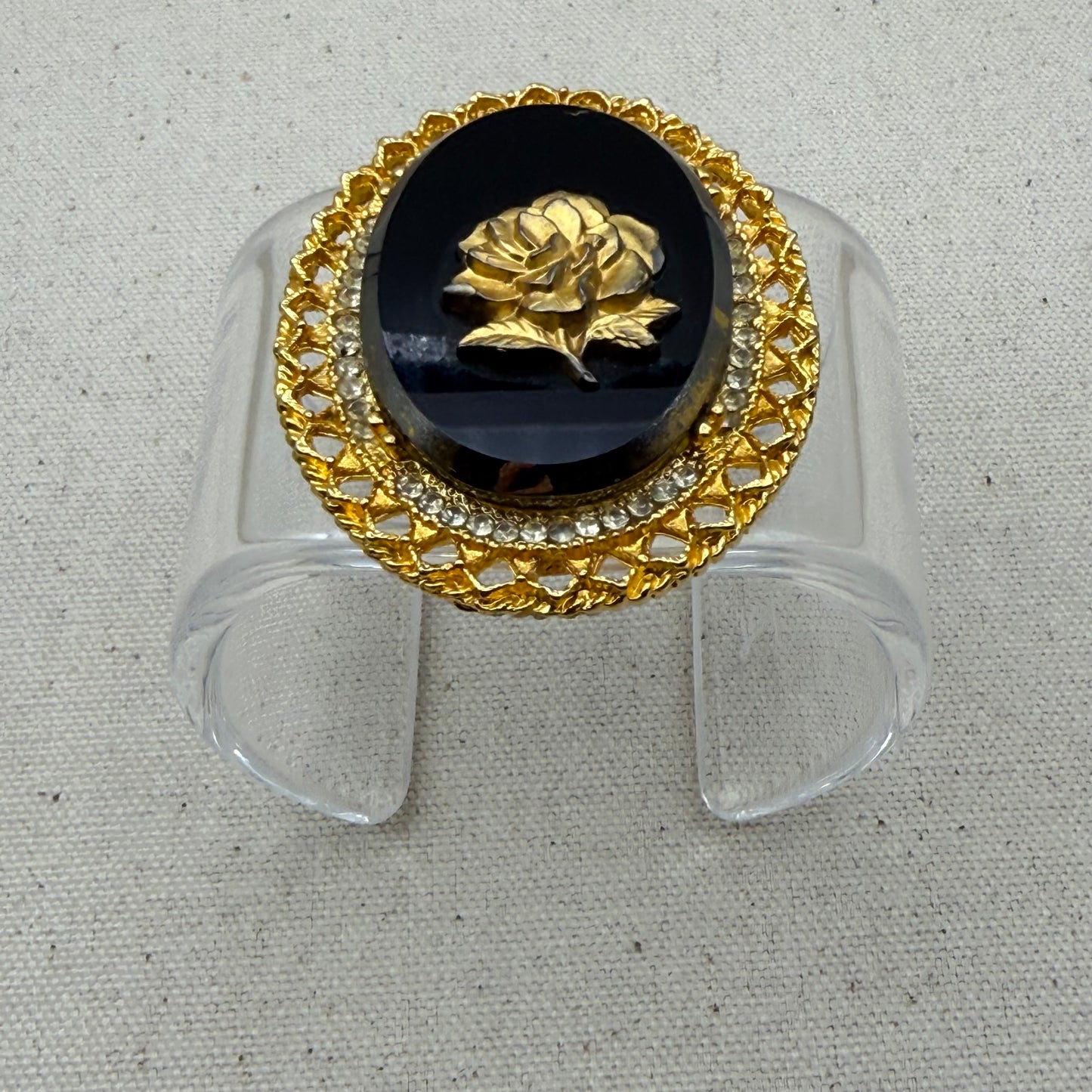 Onyx Cameo Rose Wide Acrylic Cuff (SM)