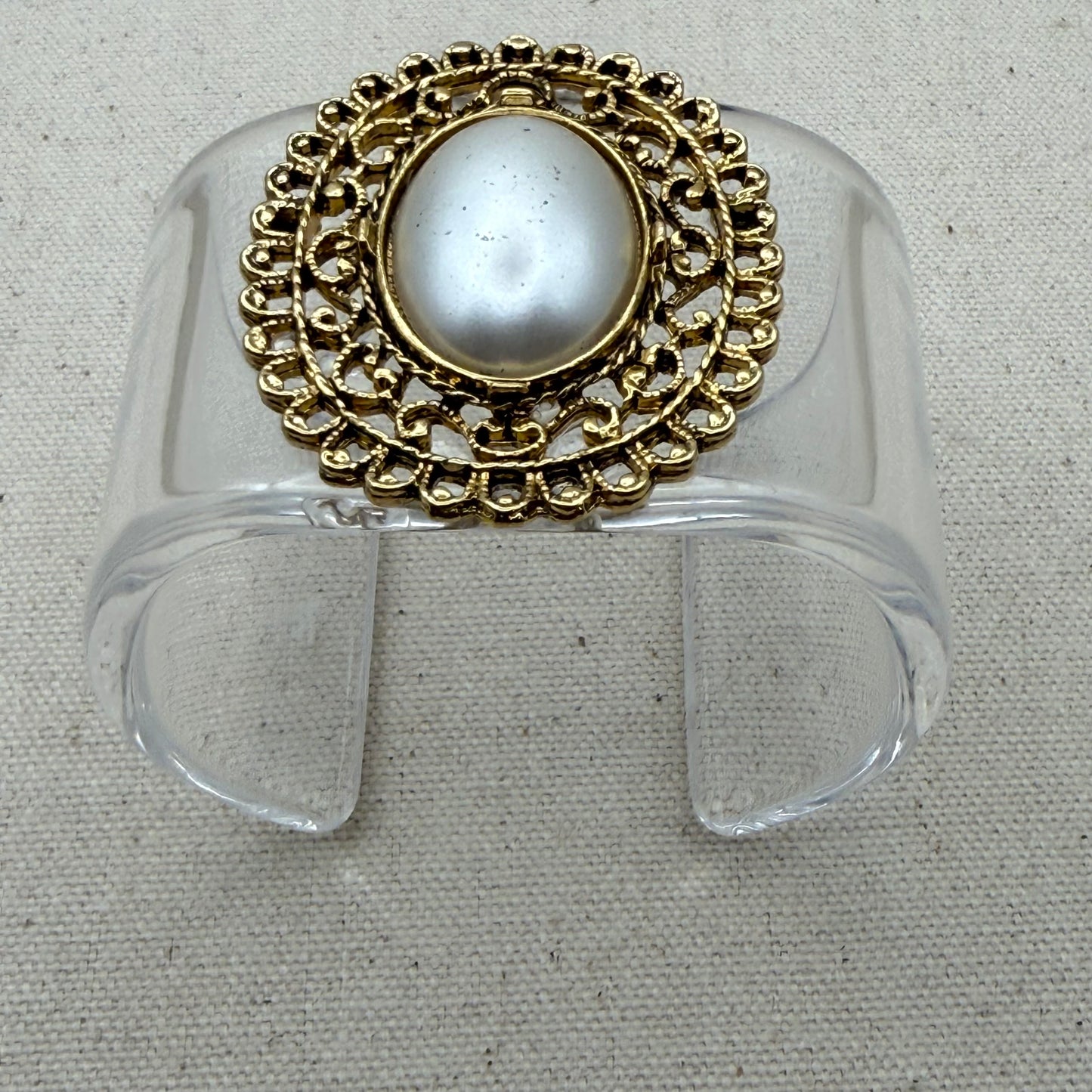 Oval Pearl Filigree Wide Acrylic Cuff (SM)