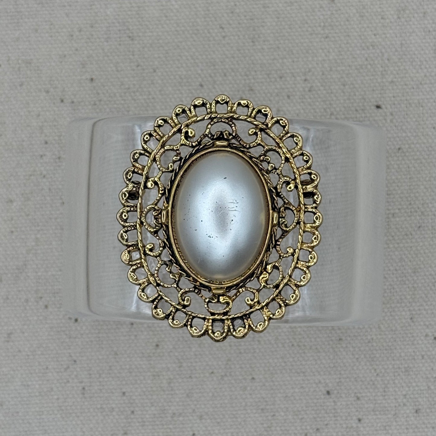 Oval Pearl Filigree Wide Acrylic Cuff (SM)