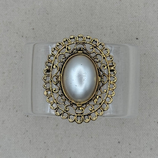 Oval Pearl Filigree Wide Acrylic Cuff (SM)