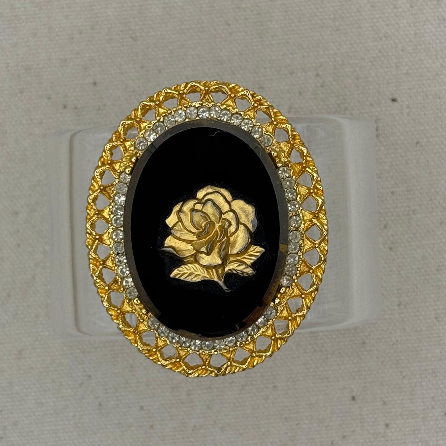 Onyx Cameo Rose Wide Acrylic Cuff (SM)