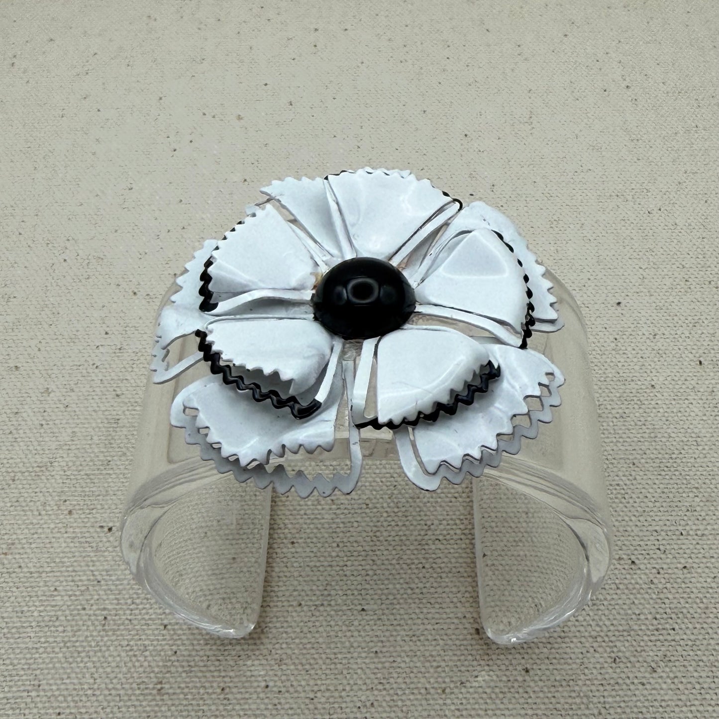 Black and White Enamel Floral Wide Acrylic Cuff (SM)