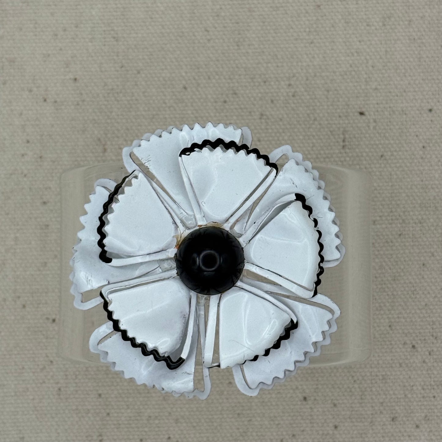 Black and White Enamel Floral Wide Acrylic Cuff (SM)