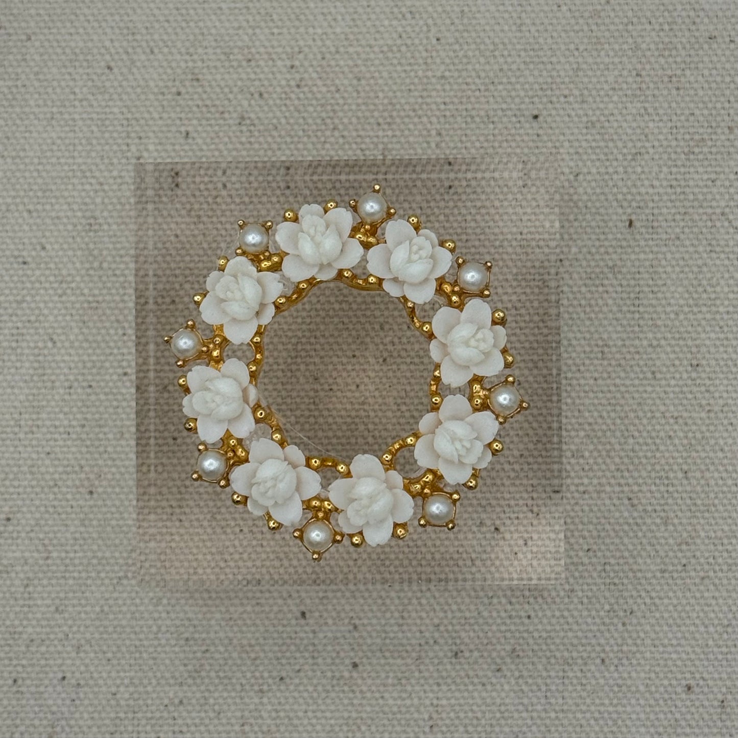 White Floral and Pearl Wreath Acrylic Cube