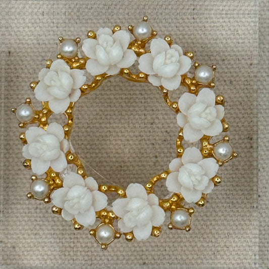 White Floral and Pearl Wreath Acrylic Cube